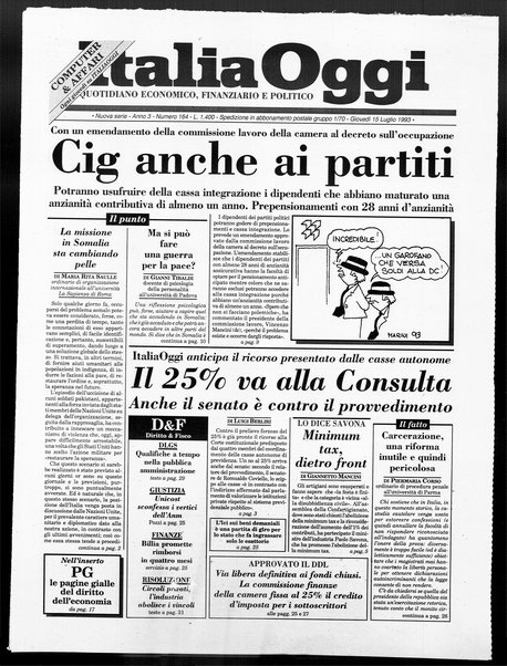 Italia oggi : quotidiano di economia finanza e politica